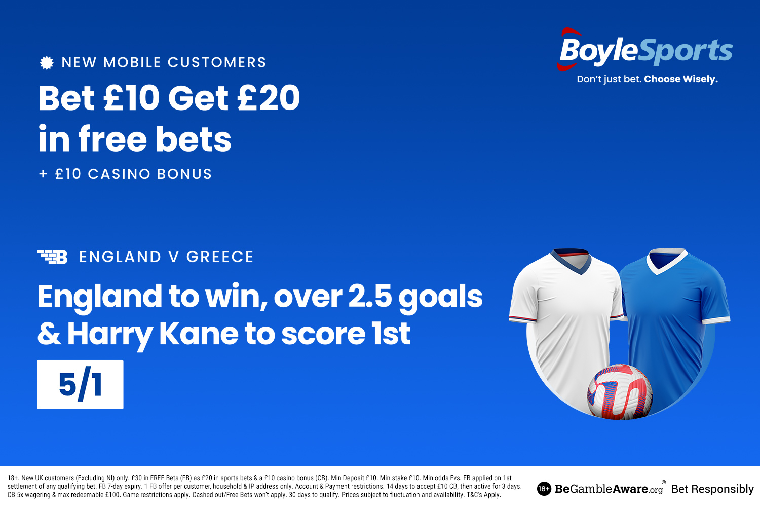 England vs Greece: Get £30 in free bets and £10 casino bonus with BoyleSports, plus 5/1 Harry Kane offer