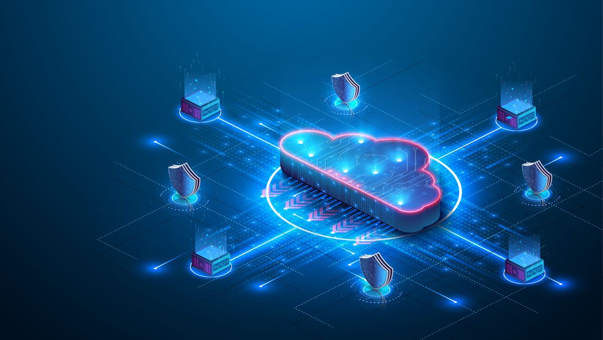 A cloud storage vector illustration featuring an image of a cloud with connecting server links