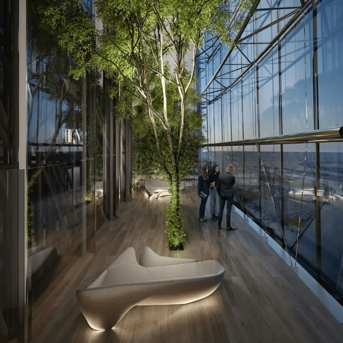 A number of 'garden floors' feature live vegetation growing out of the decor