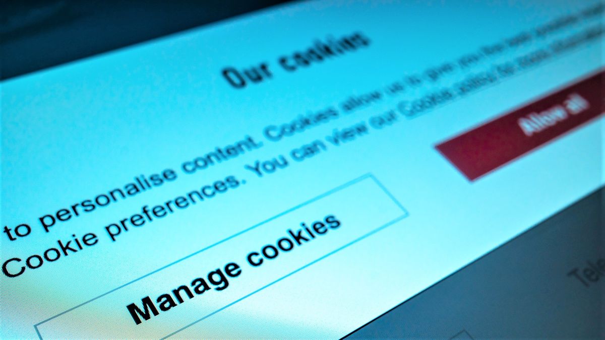 Close up of website manage cookies on screen