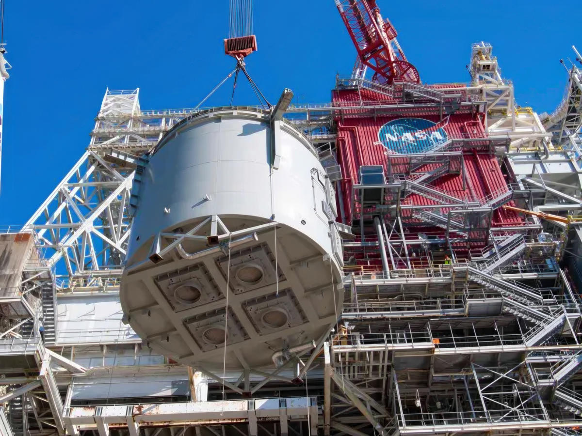 NASA spent October hoisting a 103-ton simulator section onto a test stand to prep for the next Moon mission