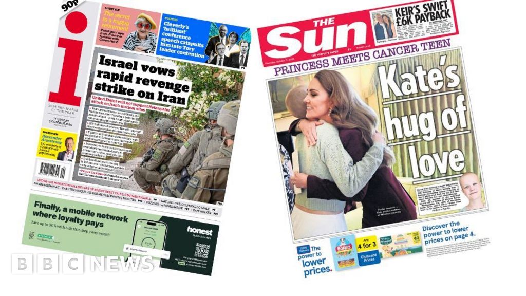 'Israel vows rapid revenge' and 'Kate's hug of love'