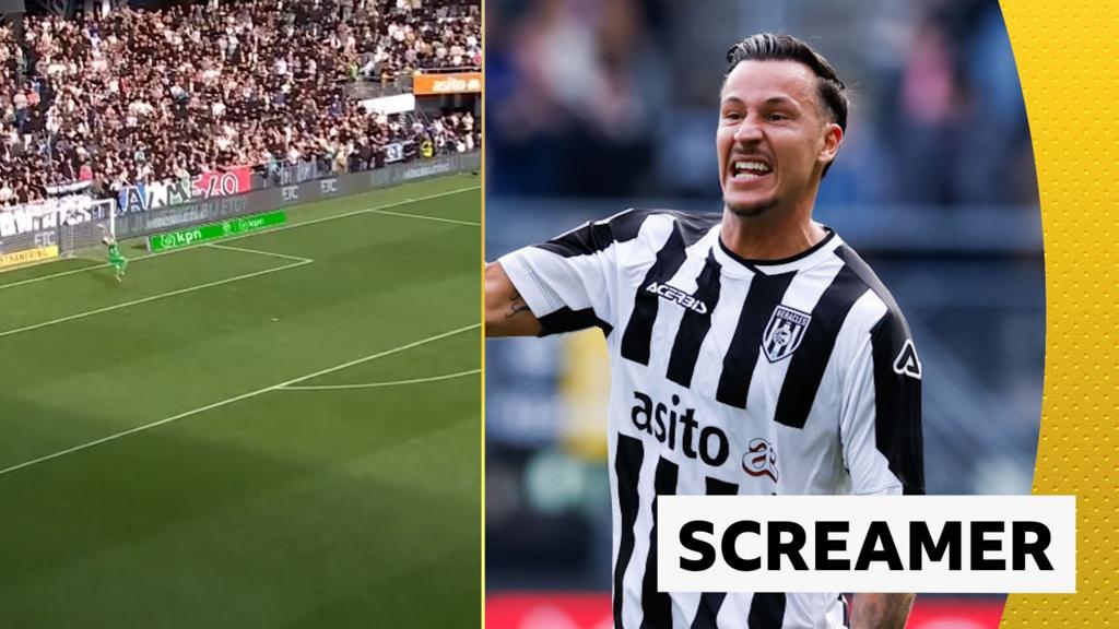 Heracles' Engles scores incredible goal from beyond halfway line against Ajax