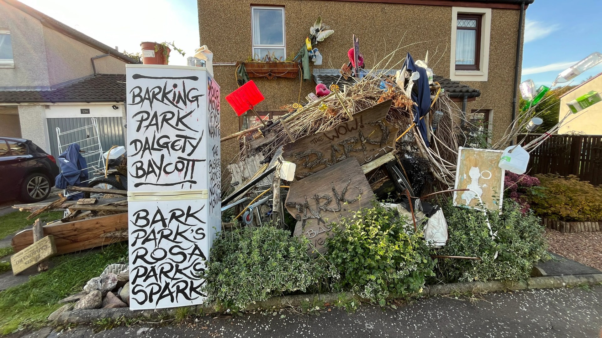 My neighbour is the UK's 'WORST' - his front garden is a 'Frankenstein art installation' & he sounds air horn all night