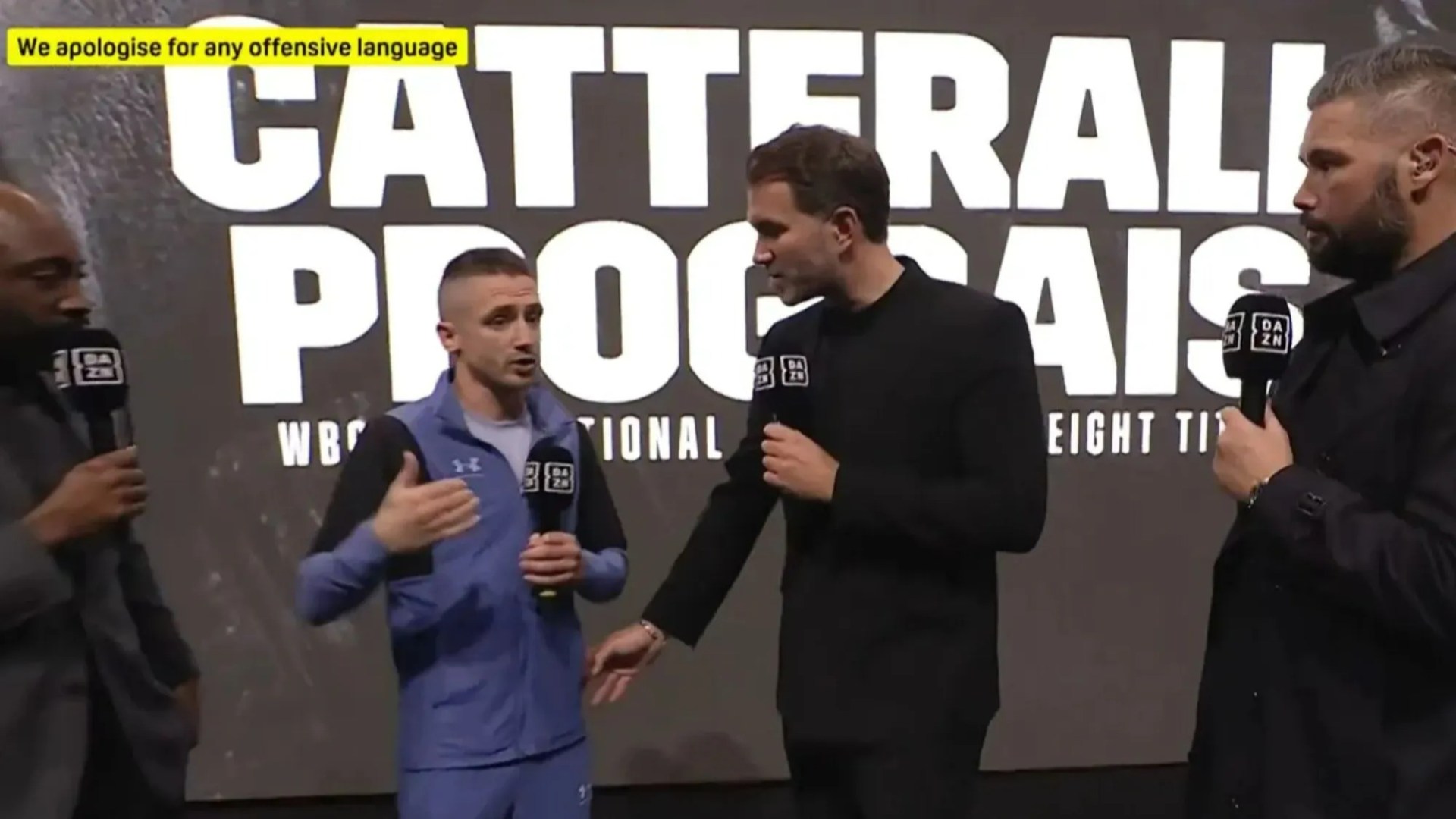 DAZN forced to apologise as boxer Reece Bellotti launches foul-mouthed tirade on live TV leaving Eddie Hearn squirming