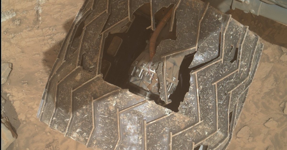 A NASA Mars rover has a giant hole in one of its wheels