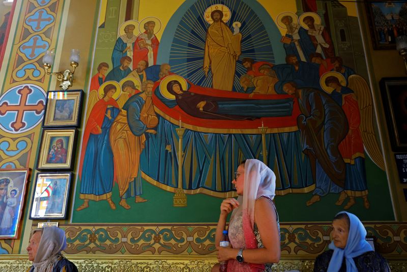 Orthodox service in a cathedral in Mariupol