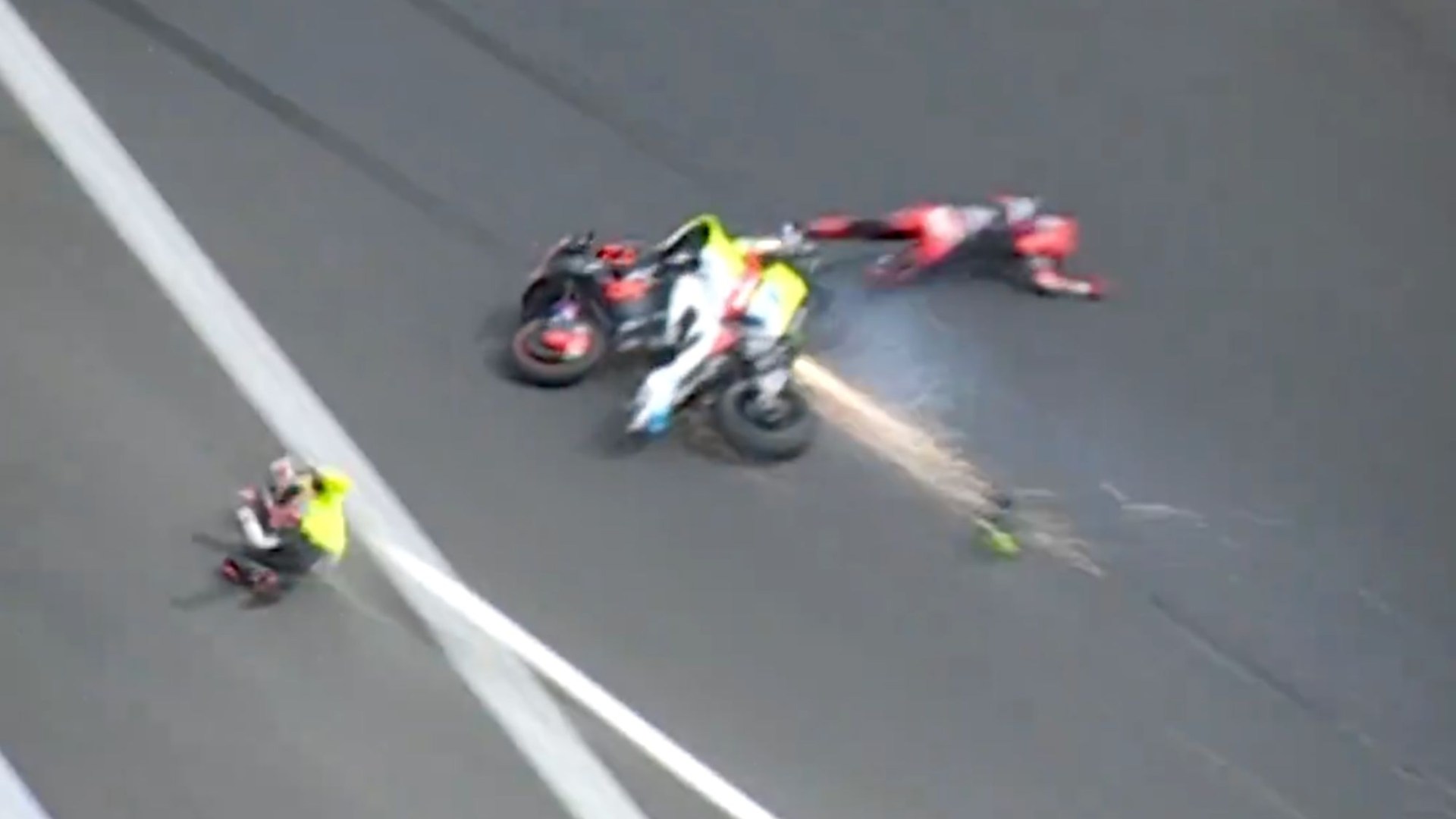 MotoGP star rushed to hospital by air ambulance after terrifying crash with rival as 120mph collision is investigated