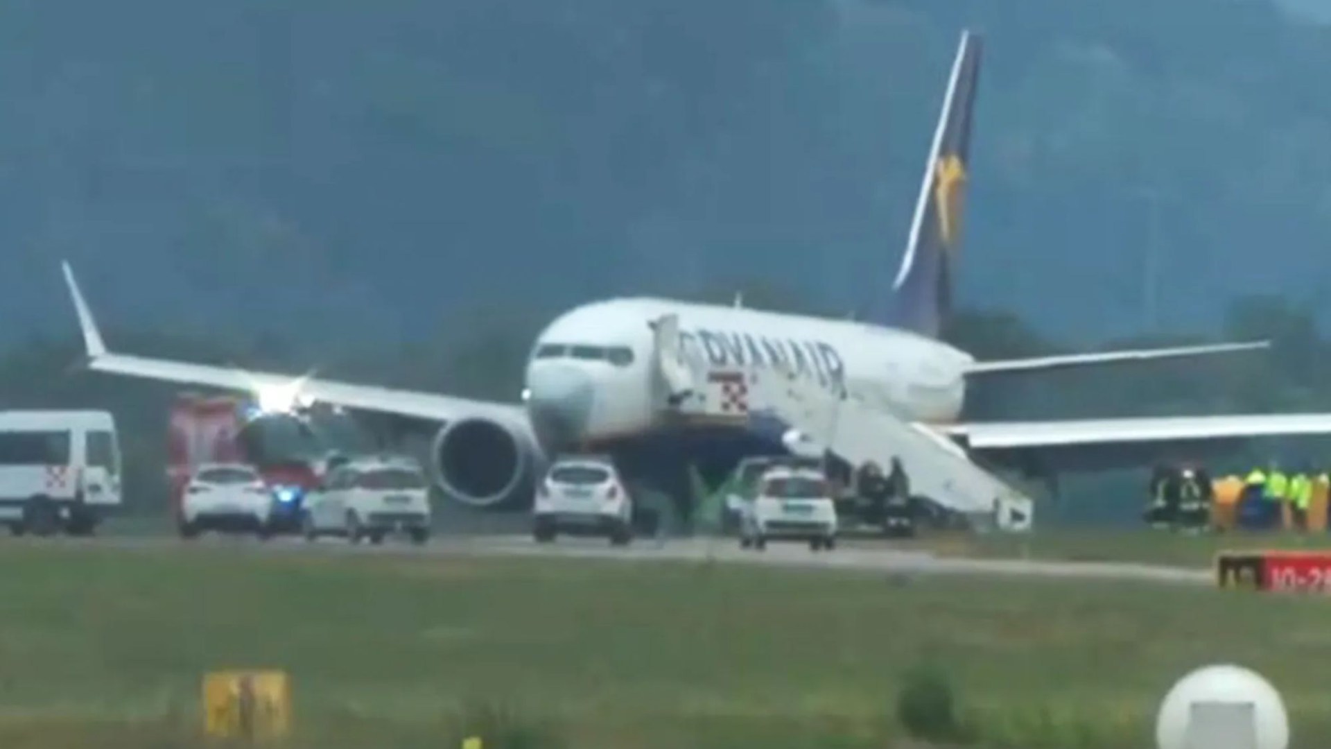 Ryanair plane’s tyres EXPLODE during landing in flight horror leaving jet stuck on runway at Milan airport