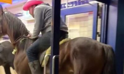 Hungry customer left gobsmacked as two blokes riding giant HORSES stroll into local chip shop