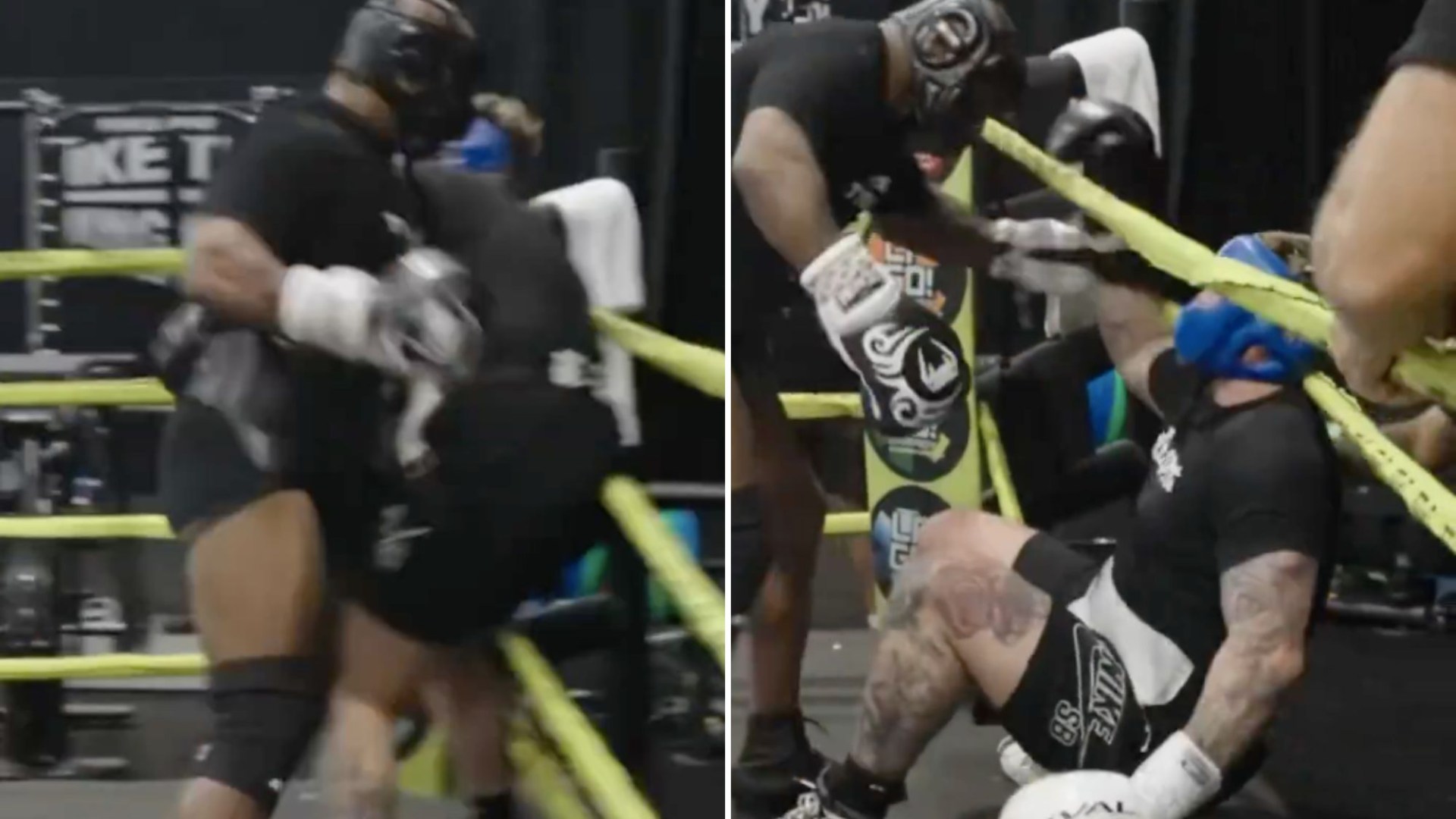 Mike Tyson sends sparring partner crumbling to floor after brutal left hook in training for Jake Paul fight