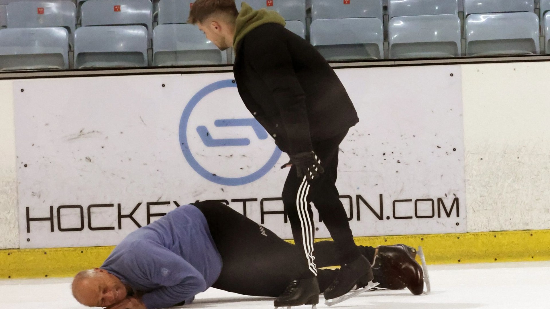 Olympic legend Sir Steve Redgrave stacks it on the ice as first celebs spotted training for new series of Dancing On Ice