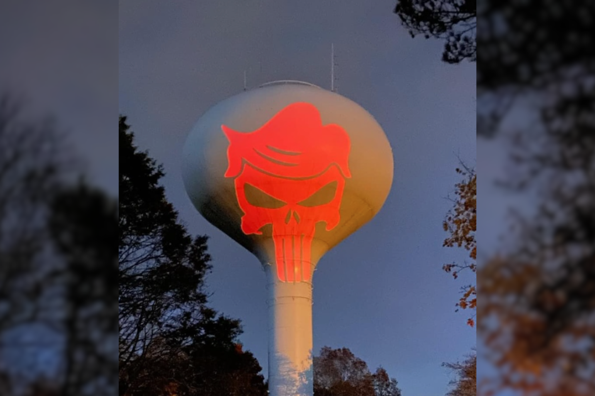 MAGA supporter sparks outrage for projecting Punisher logo with Trump’s hair on water tower