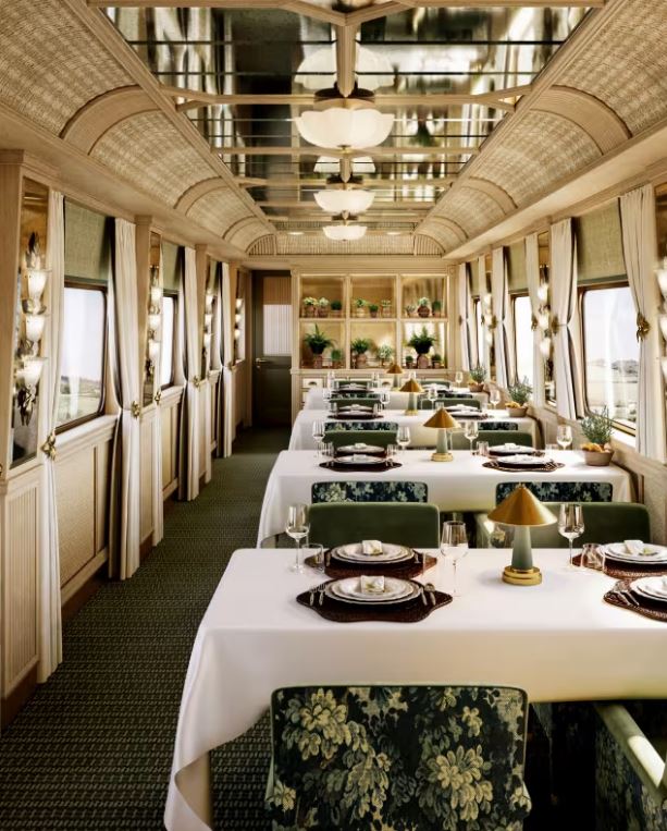 The new luxury sleeper train will begin operating next April and feature an opulent dining car with a food menu designed by chef Simon Rogan