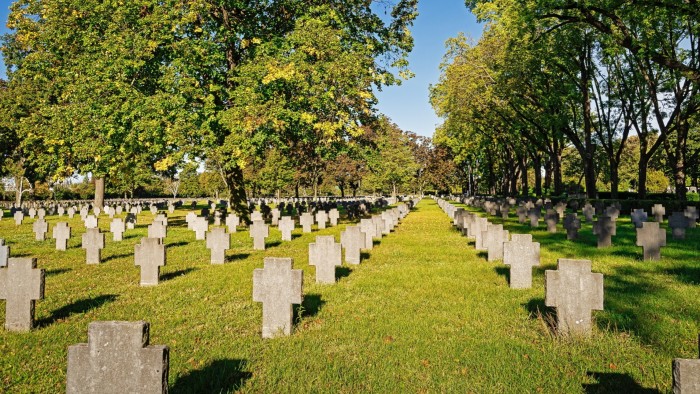 Rows of stone crosses mark second world war graves at Vienna’s Zentralfriedhof cemetery