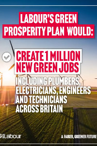 A poster saying ‘Labour’s green prosperity plan would: create 1 million new green jobs’