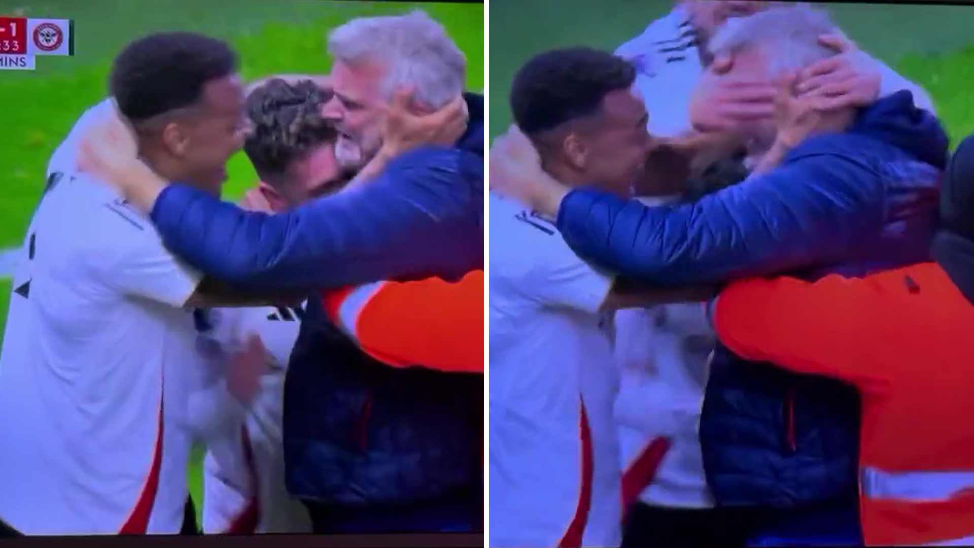 Fulham stars repeatedly slap pitch-invading fan on head in wild celebrations as he is dragged off by stewards