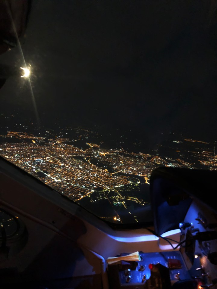 Aerial view from the aeroplane at night