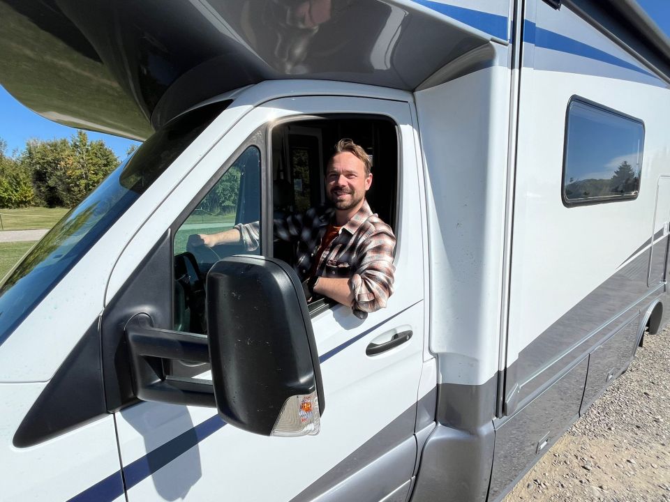 Will Metcalfe at the wheel of the Winnebago View