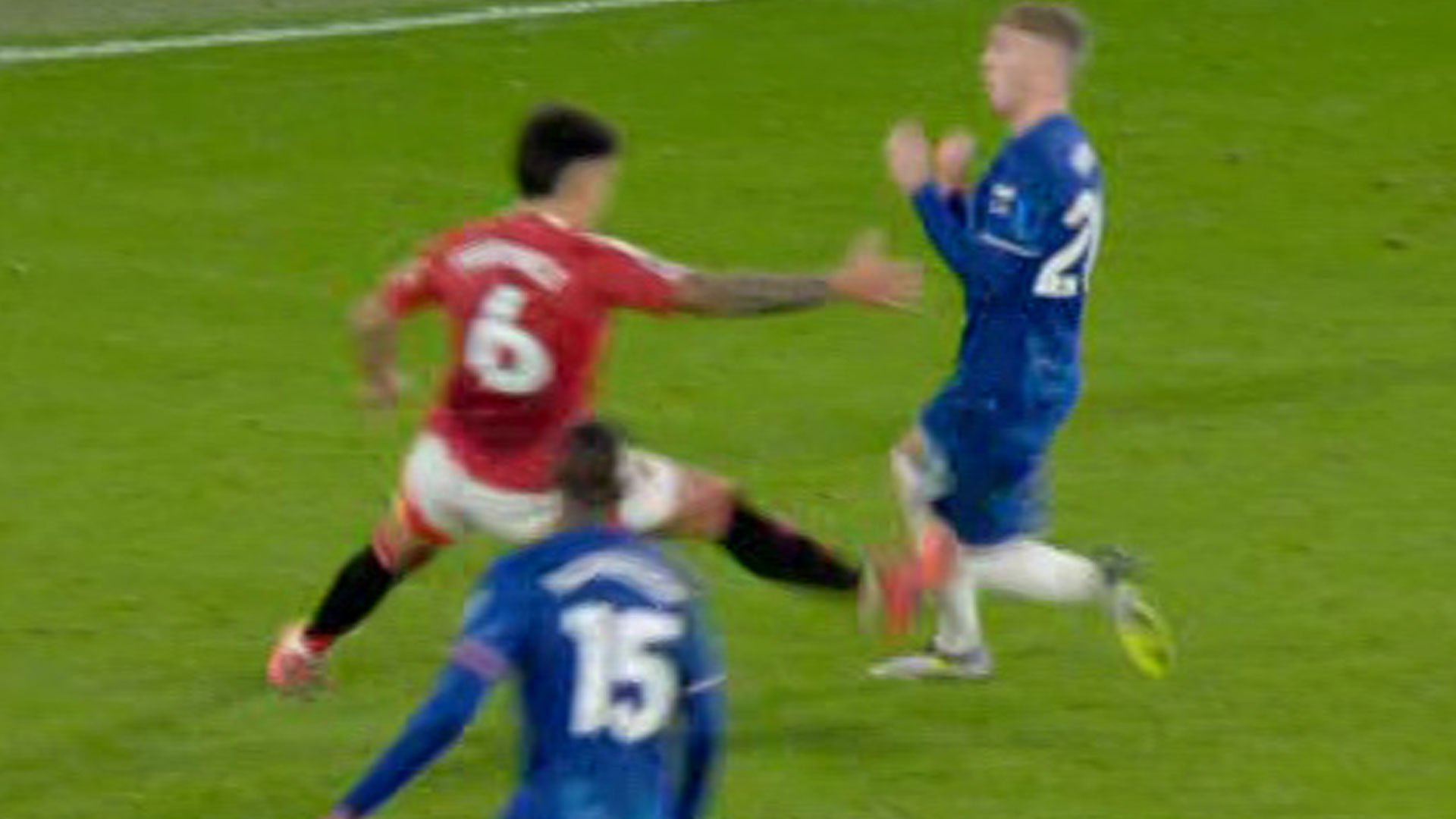 Fans stunned as Martinez escapes red card for 'brutal attack' on Cole Palmer after knee-high lunge in Man Utd vs Chelsea