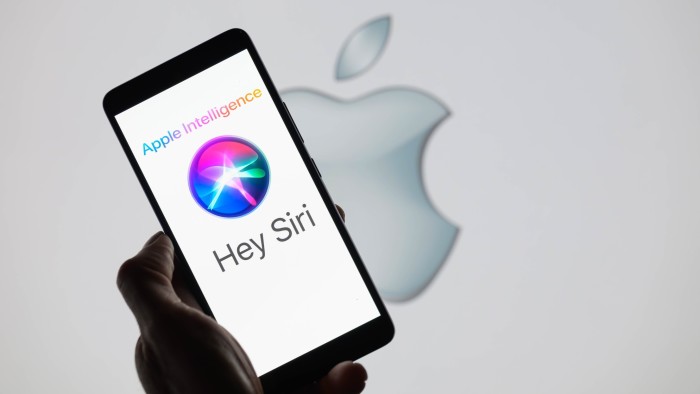 The Apple Siri AI icon is displayed on a smartphone