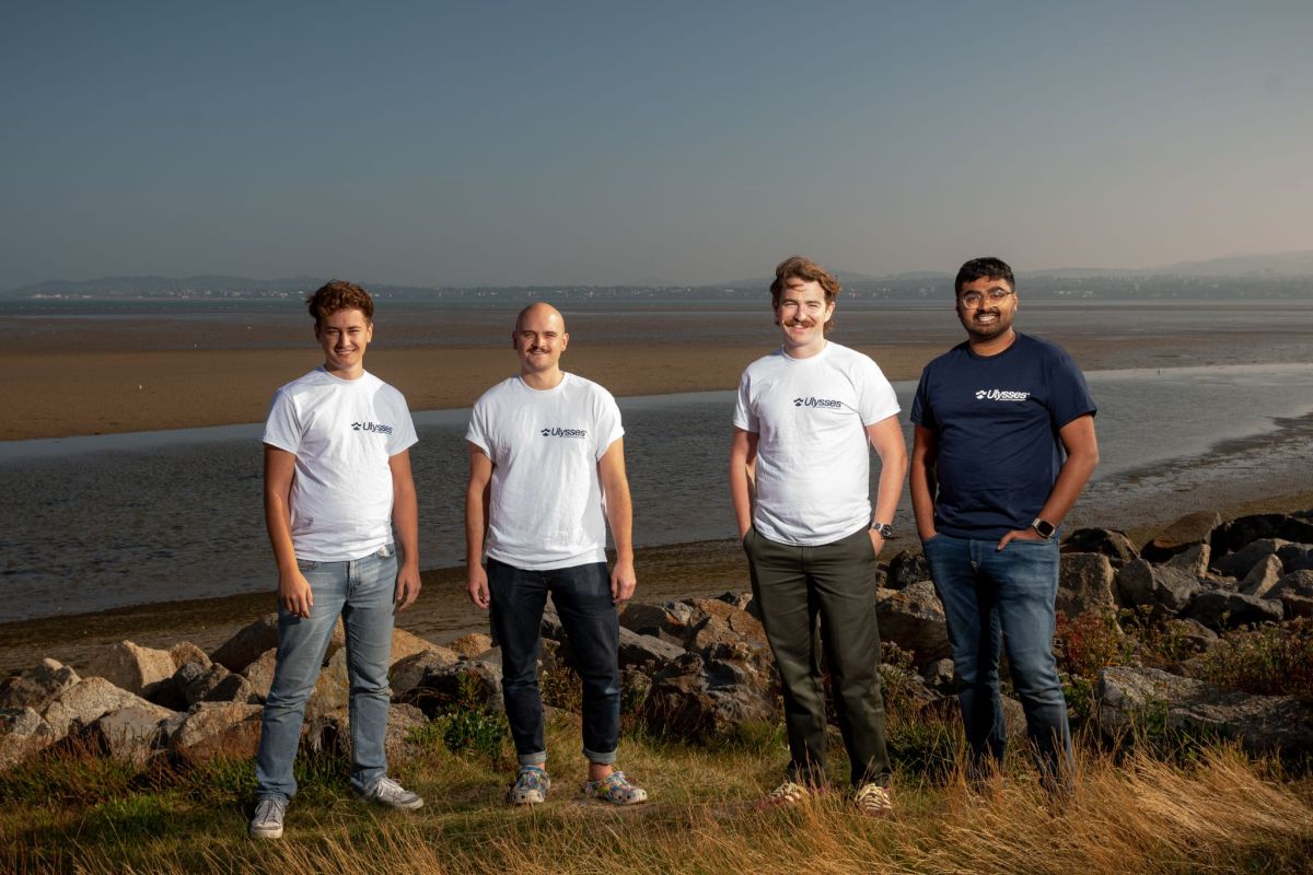 The founders of Ulysses: Colm O’Brien (far left), Jamie Wedderburn (left middle), Will O’Brien (left right), Akhil Voorakkara (right).