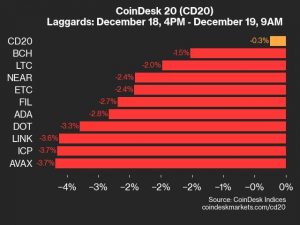 9am CoinDesk 20 Update for 2024-12-19: laggards chart