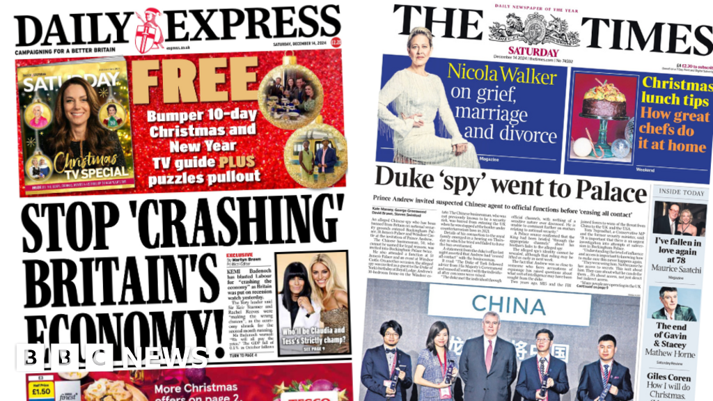 'MI5 probes Duke spy claims' and 'GDP blow to Reeves'