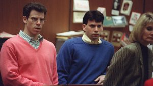 Erik Menendez (L) and his brother Lyle (R) listen during a pre-trial hearing, on December 29, 1992 in Los Angeles after the two pleaded innocent in the August 1989 shotgun deaths of their wealthy parents, Jose and Mary Louise Menendez of Beverly Hills, Calif.