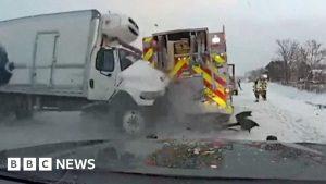 Dashcam video captures moment truck crashes into first responders