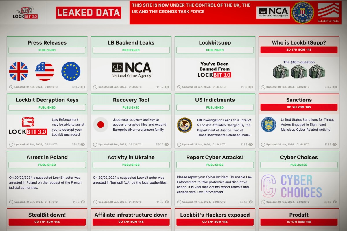 a screenshot showing the now-seized LockBit site