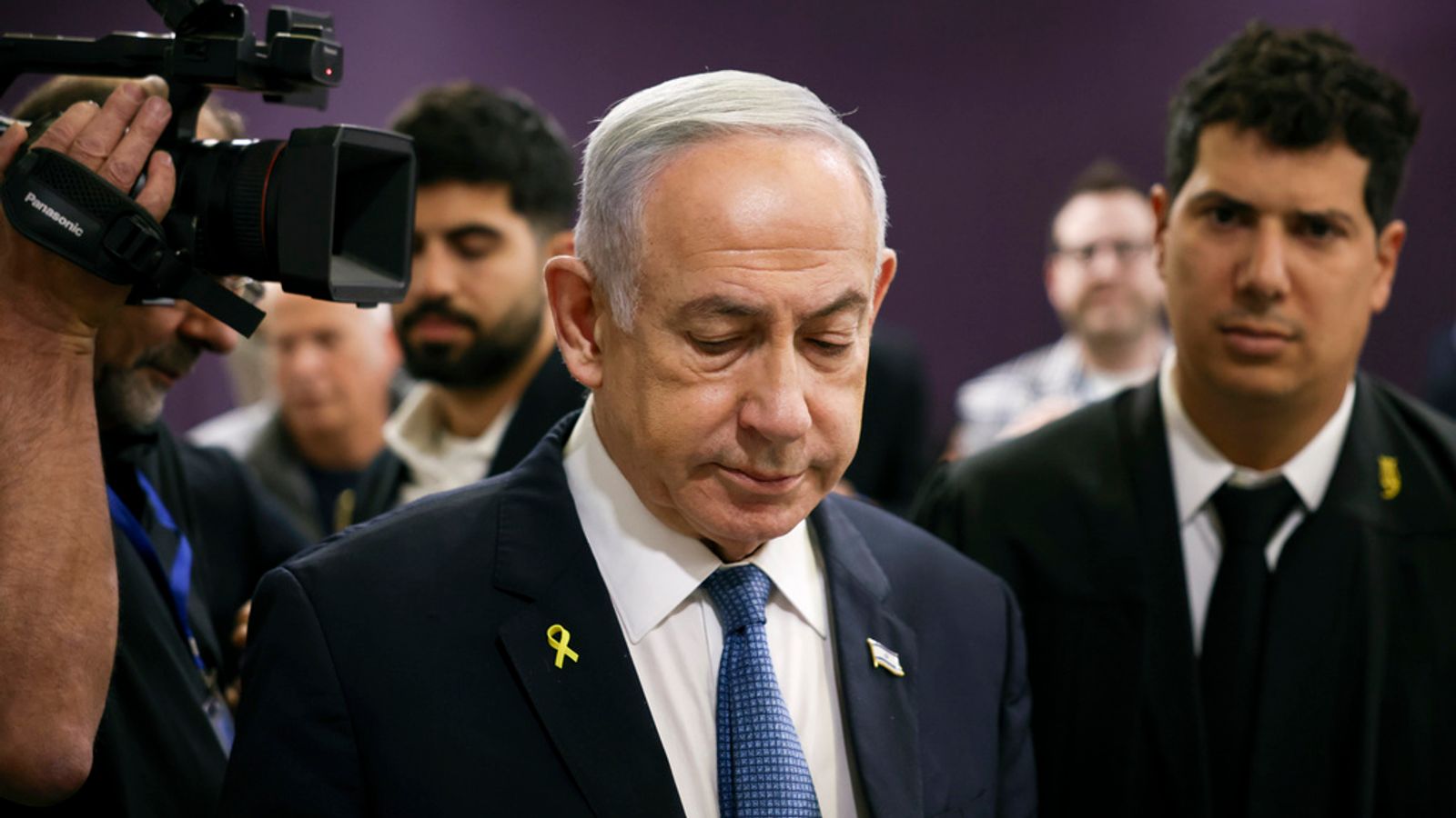 Israeli Prime Minister Benjamin Netanyahu attends his trial on corruption charges at the district court in Tel Aviv, Israel, Monday, Dec. 16, 2024. (Stoyan Nenov/Pool Photo via AP)