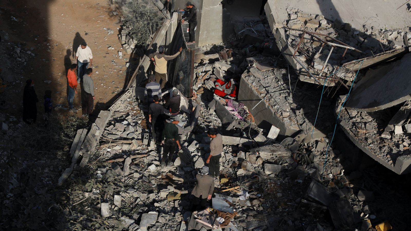 The site of an Israeli strike on a house in Nuseirat in central Gaza. Pic: Reuters