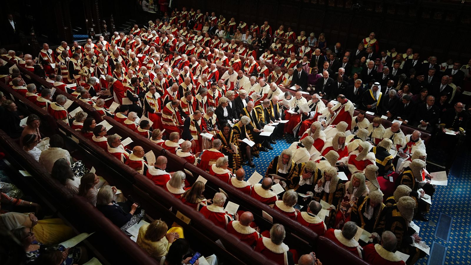 Members of the House of Lords seated ahead of the State Opening of Parliament. Pic: PA