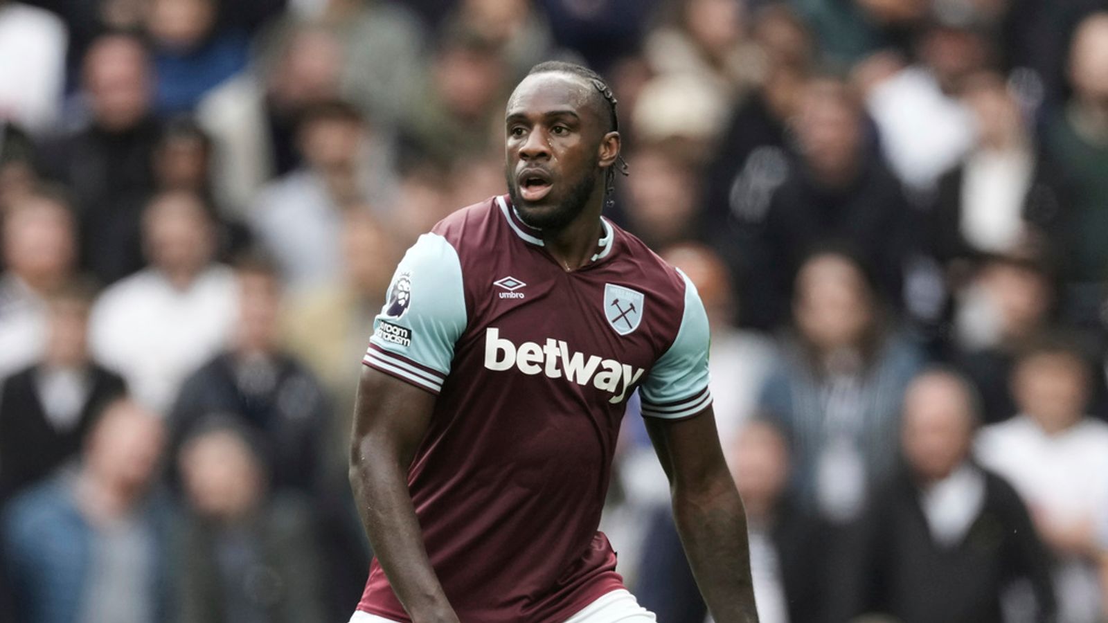 West Ham's Michail Antonio runs into position during the English Premier League soccer match between Tottenham Hotspur and West Ham United, at the Tottenham Hotspur Stadium in London, Saturday, Oct 19, 2024. Pic: AP