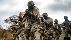 Members of the UK armed forces training Ukrainian military recruits at a facility in Wiltshire, ahead of the two-year anniversary of the start of the Russian invasion of Ukraine. Picture date: Tuesday February 20, 2024.