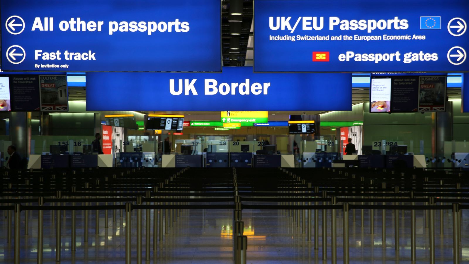 UK Border control is seen in Terminal 2 at Heathrow Airport in London June 4, 2014. REUTERS/Neil Hall