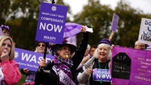 Waspi (Women Against State Pension Inequality) campaigners stage a protest on College Green in Westminster, London, as Chancellor of the Exchequer Rachel Reeves delivers her Budget in the Houses of Parliament. Picture date: Wednesday October 30, 2024.