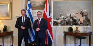 Starmer meets Greek PM at No10 as discussion about return of Elgin Marbles 'not on the agenda'