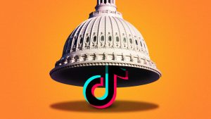 U.S. Capitol building dome over top the TikTok logo (illustration)