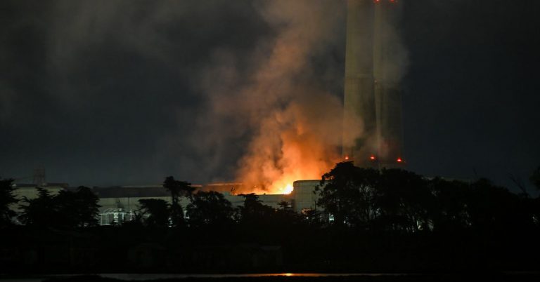 A giant battery power plant is on fire in California