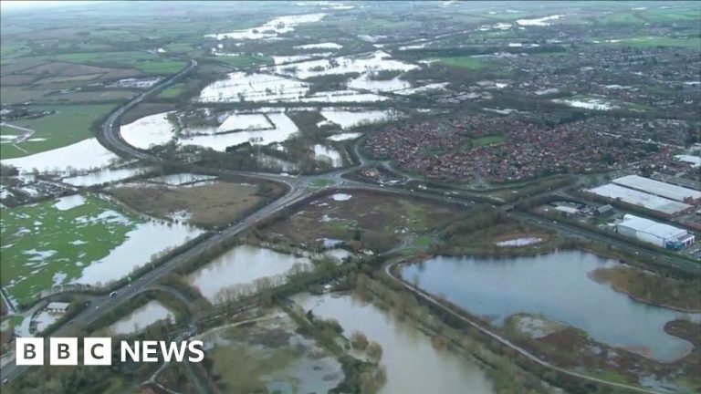 Aerial vision shows severe flooding in Leicestershire