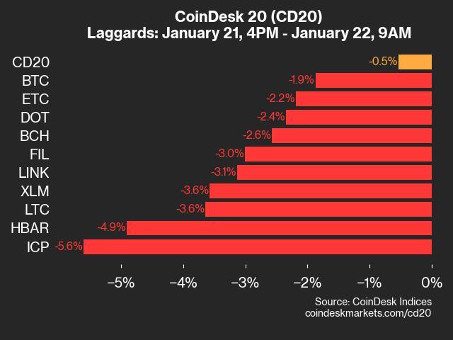 9am CoinDesk 20 Update for 2025-01-22: laggards chart