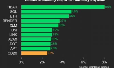 9am CoinDesk 20 Update for 2025-01-24: leaders chart