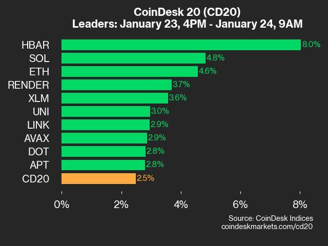 9am CoinDesk 20 Update for 2025-01-24: leaders chart