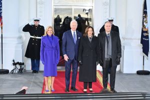 Dr. Jill Biden Waves Goodbye to the White House in a Purple Ralph Lauren Coat