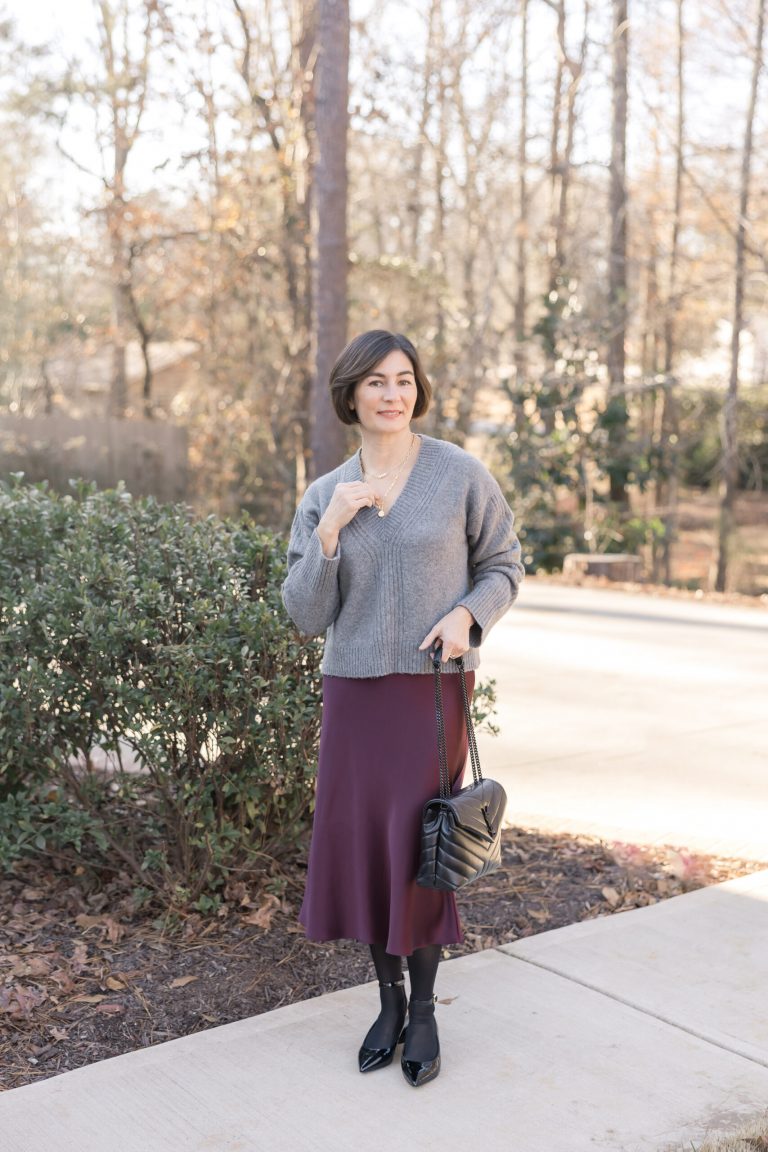 Elevate Your Winter Style with a Silk Skirt and Oversized Sweater