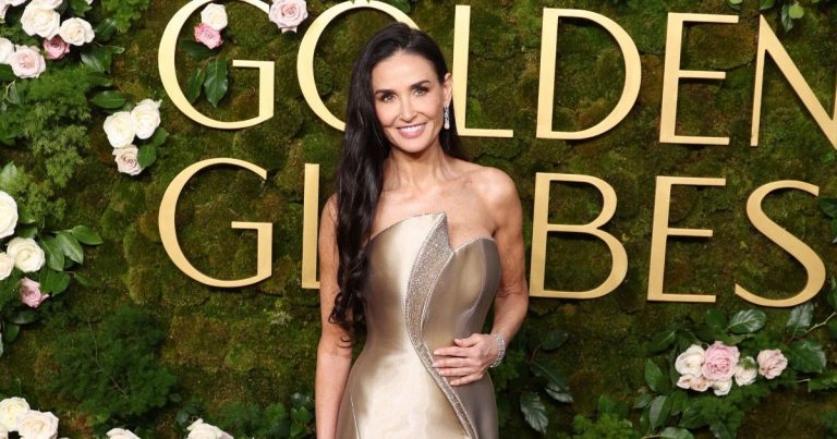 Demi Moore’s Champagne Gold Gown Stole the Show at the 2025 Golden Globes