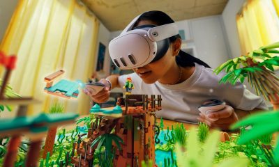 Girl wearing Meta Quest 3 headset interacting with a jungle playset