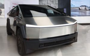 NEW YORK, NEW YORK - JULY 05: A Tesla Cybertruck is seen on display in a Tesla showroom.